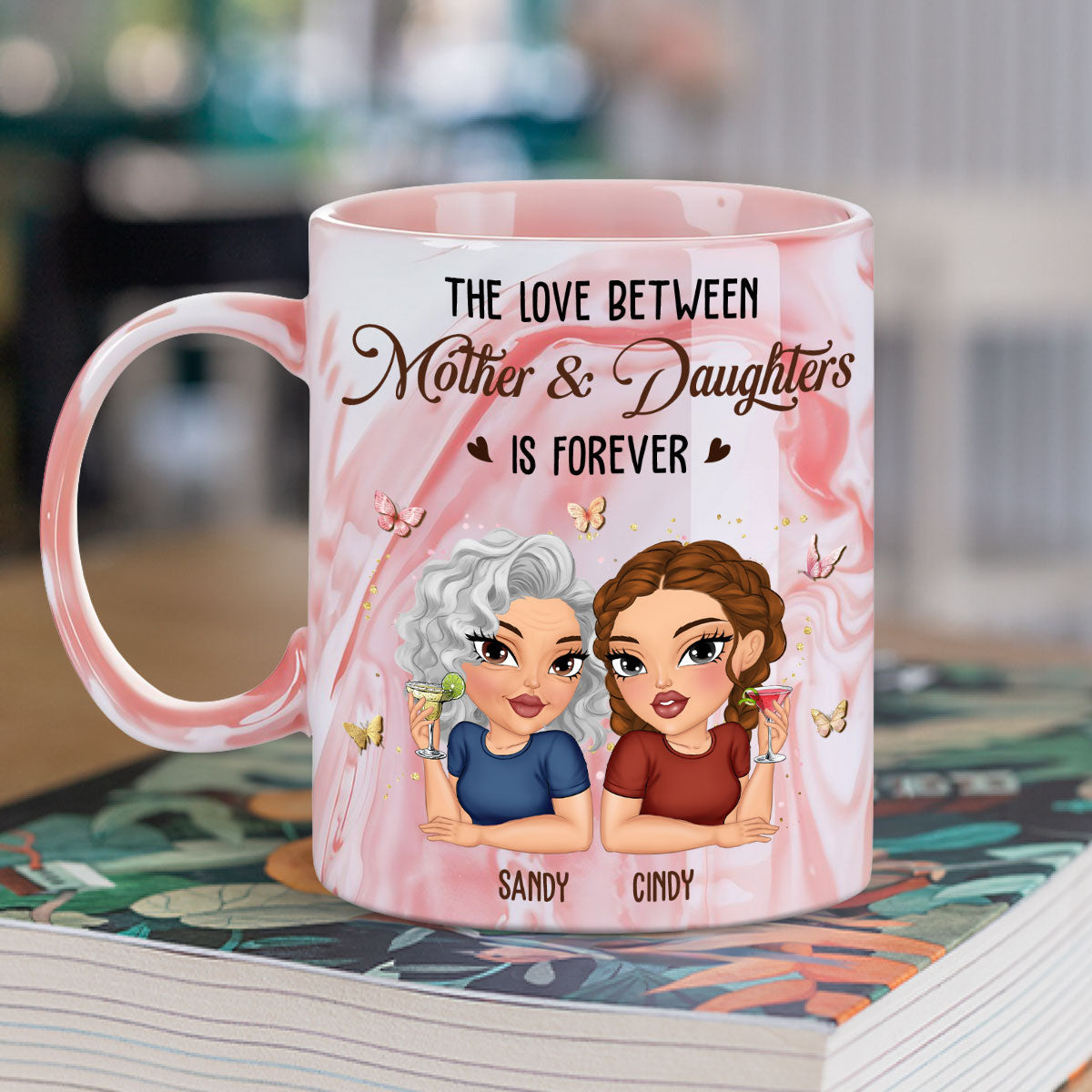 Custom Mother's Day Gift for Mom & Grandma • Love Last Forever - Personalized Pink Marble Mug