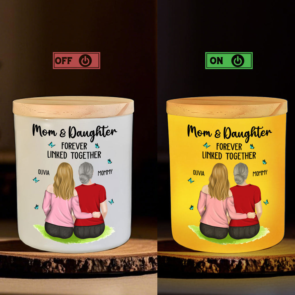 Mom And Children Forever Linked Together - Personalized Glass Jar With LED Candle