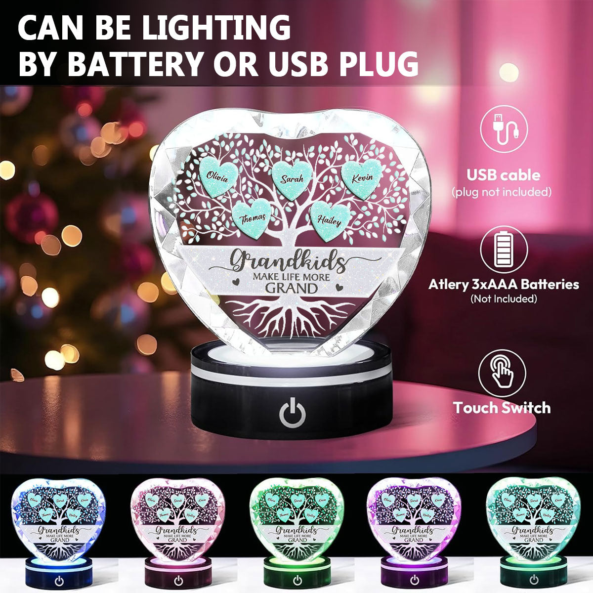 Lovely Grandkids - Personalized Crystal Led Light