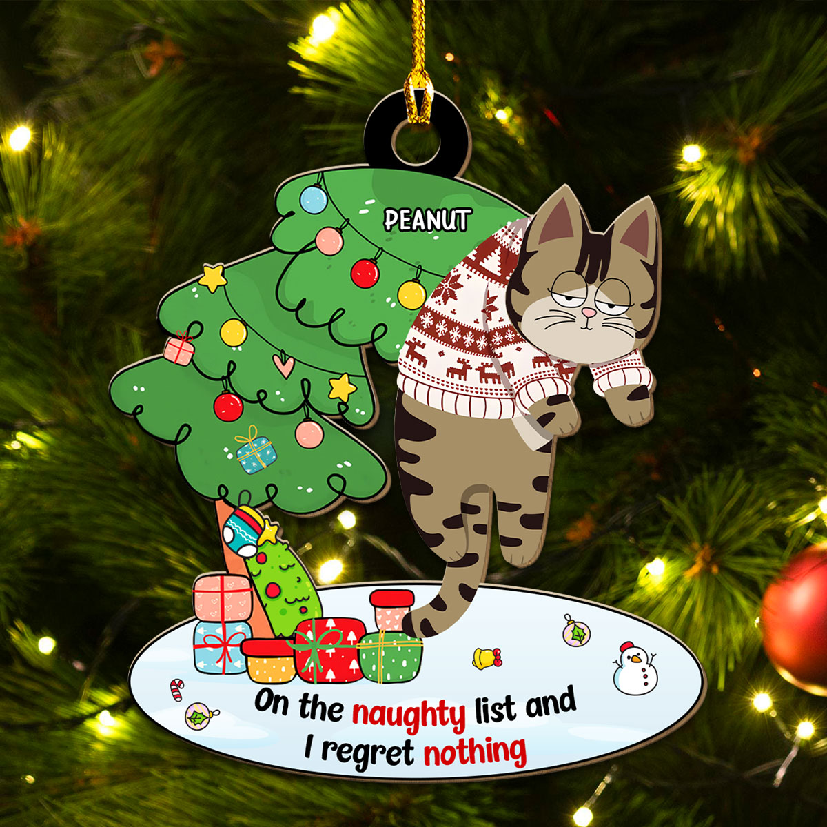 Custom Keepsake Christmas Ornament •  Regret Nothing - Personalized Wood Ornament