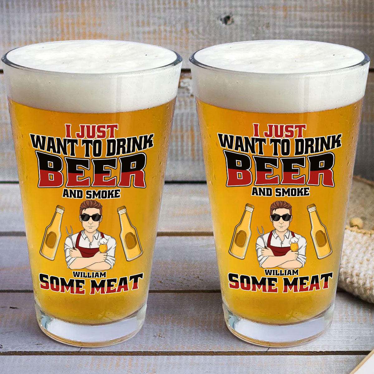 I Just Want To Drink Beer - Personalized Beer Glass