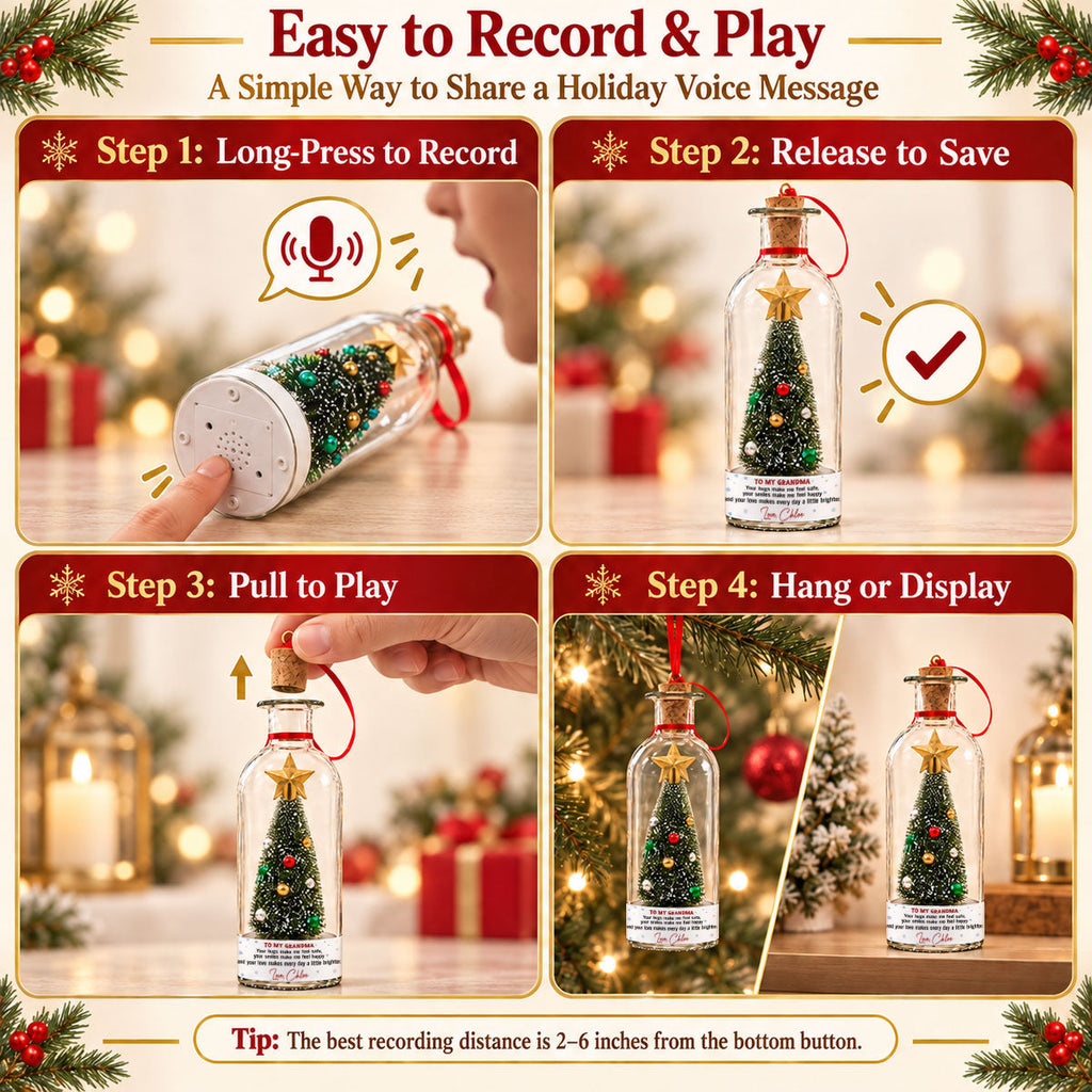 Custom Voice Recordable Message, Holiday Ornament Gift For Grandparents • Make Me Feel Safe - Personalized Christmas Tree Bottle