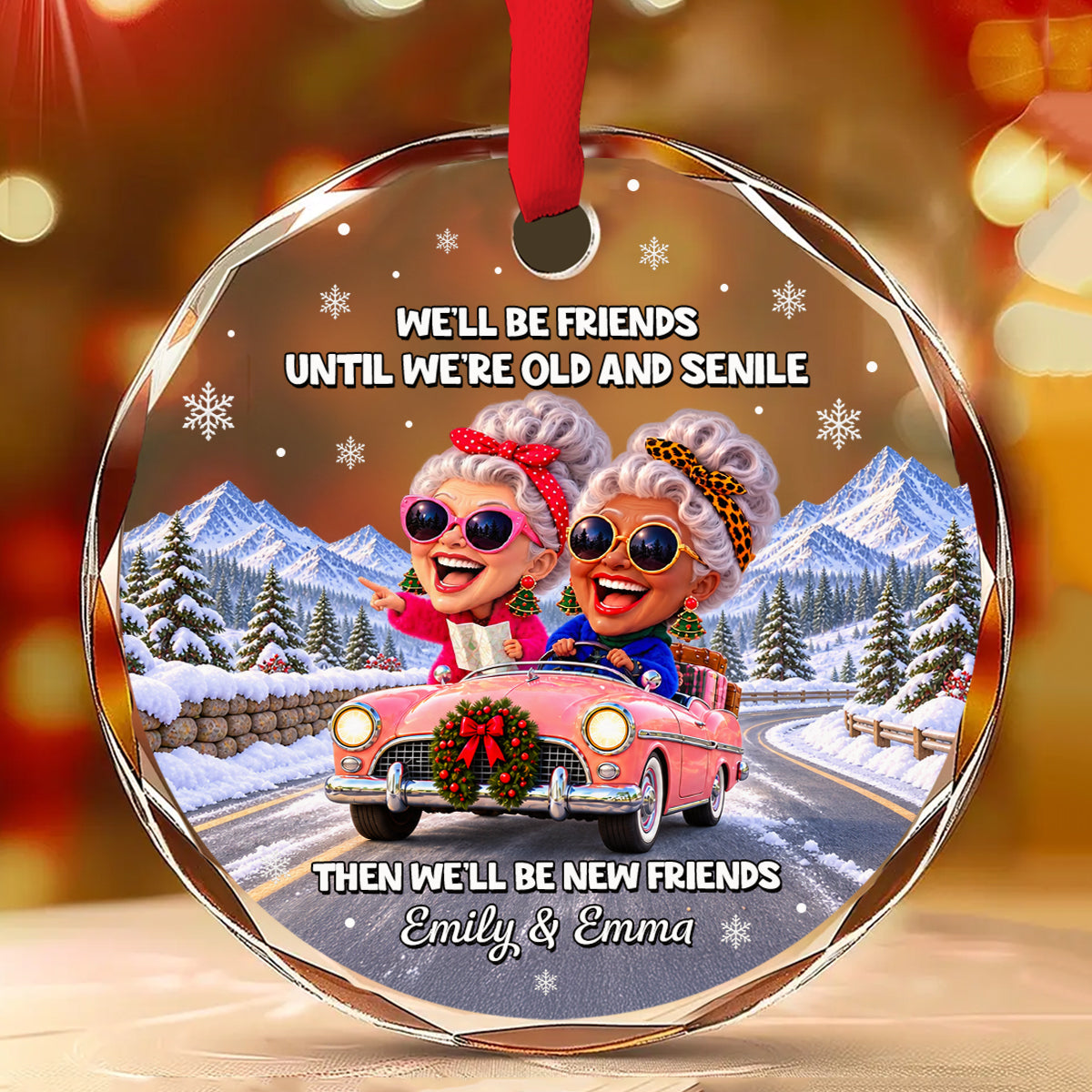 Custom Friendship Christmas Ornament, Best Friend Gift •  Old And Senile Besties - Personalized Glass Ornament