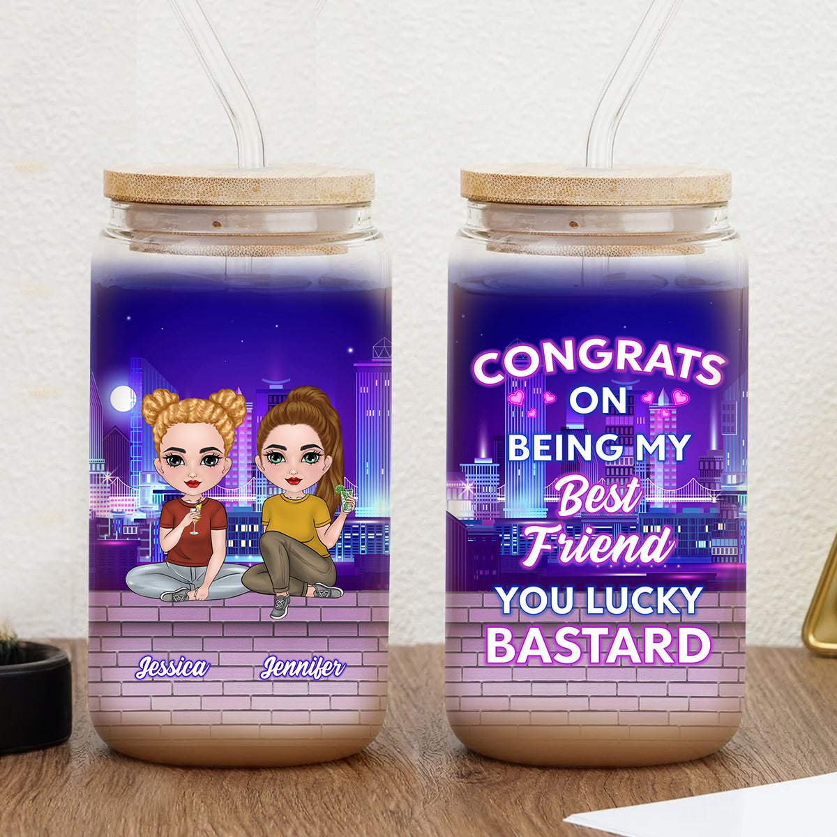 Congrats On Being My Bestie - Personalized Glass Can