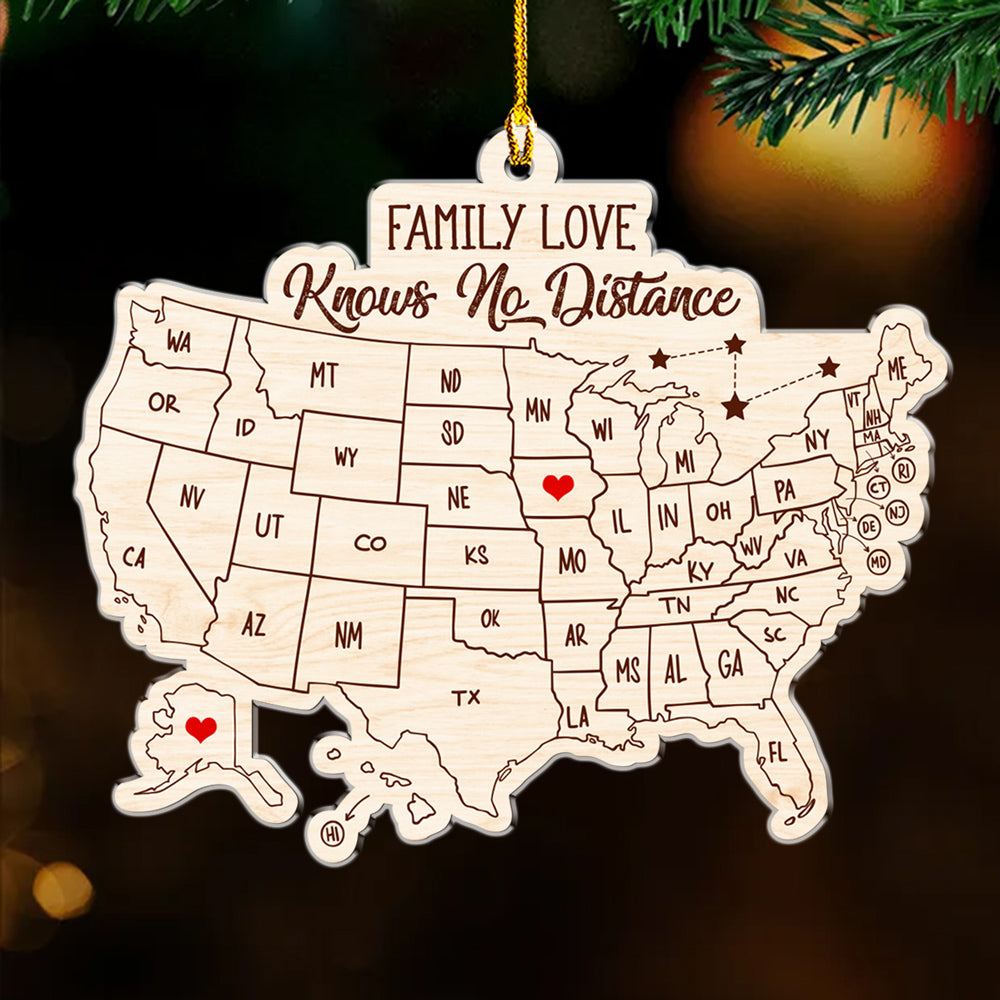 Custom Family Ornament, Christmas Gift for Family Members •  Family Love Across The Miles Version 2 - Personalized Acrylic Ornament
