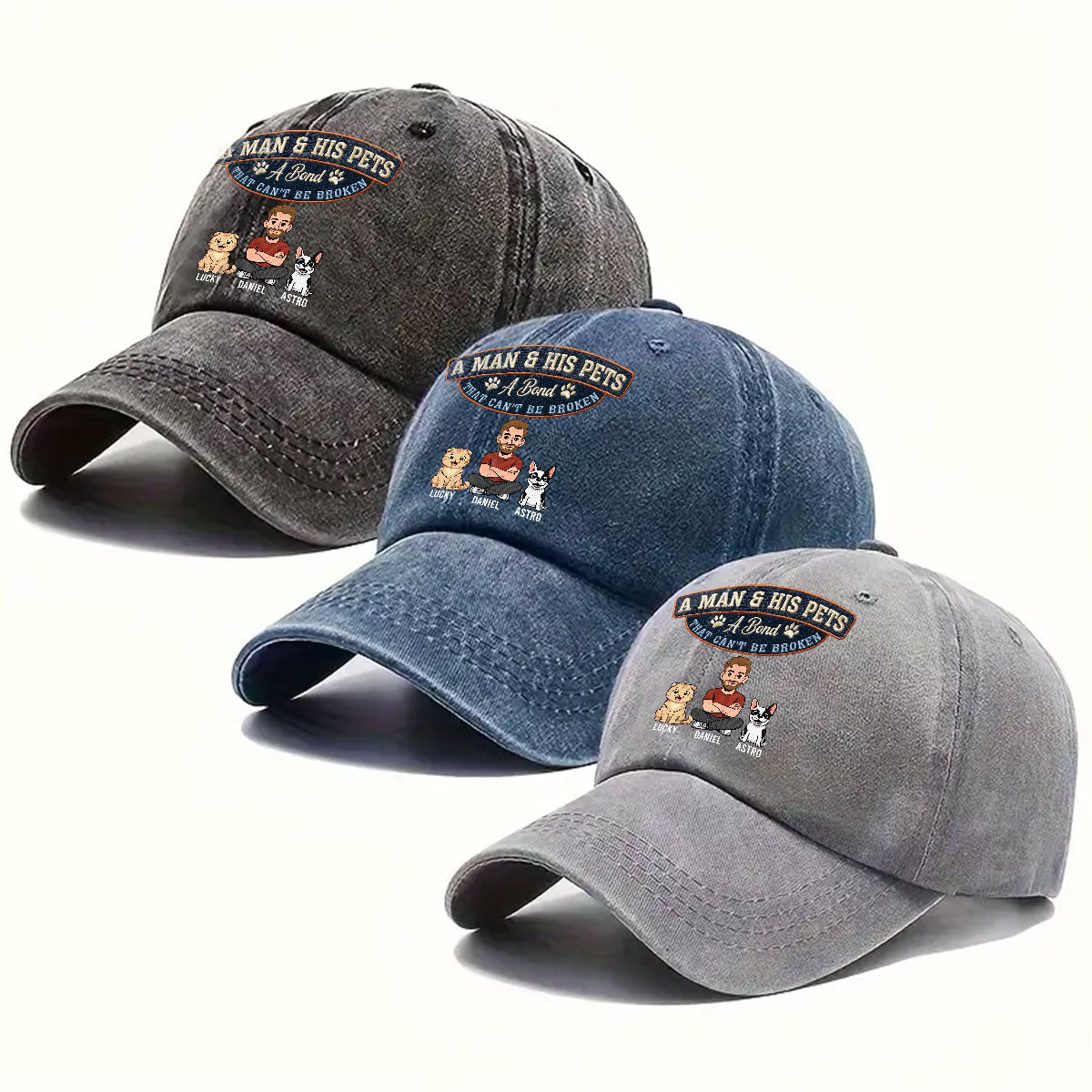Custom Christmas Headwear Birthday Gifts for Pet Parents • Forever My Pets - Personalized Vintage Washed Denim Cap