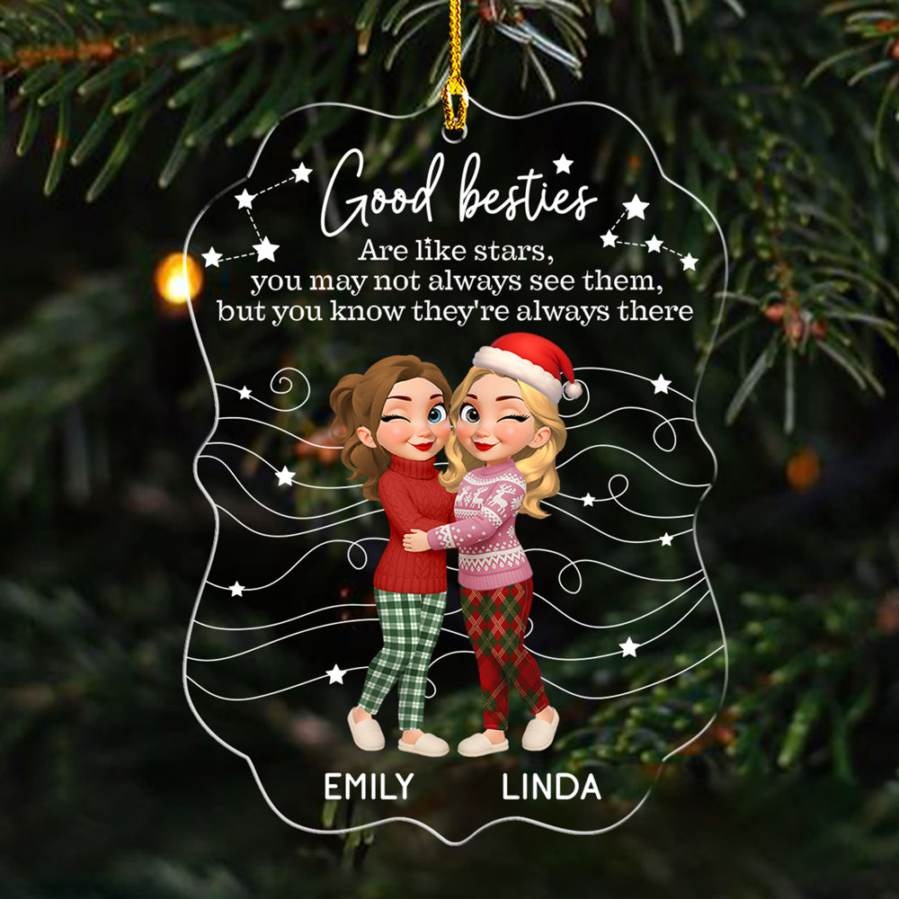 Custom Friendship Christmas Ornament, Best Friend Gift •  Friends Like Stars Always There - Personalized Acrylic Ornament
