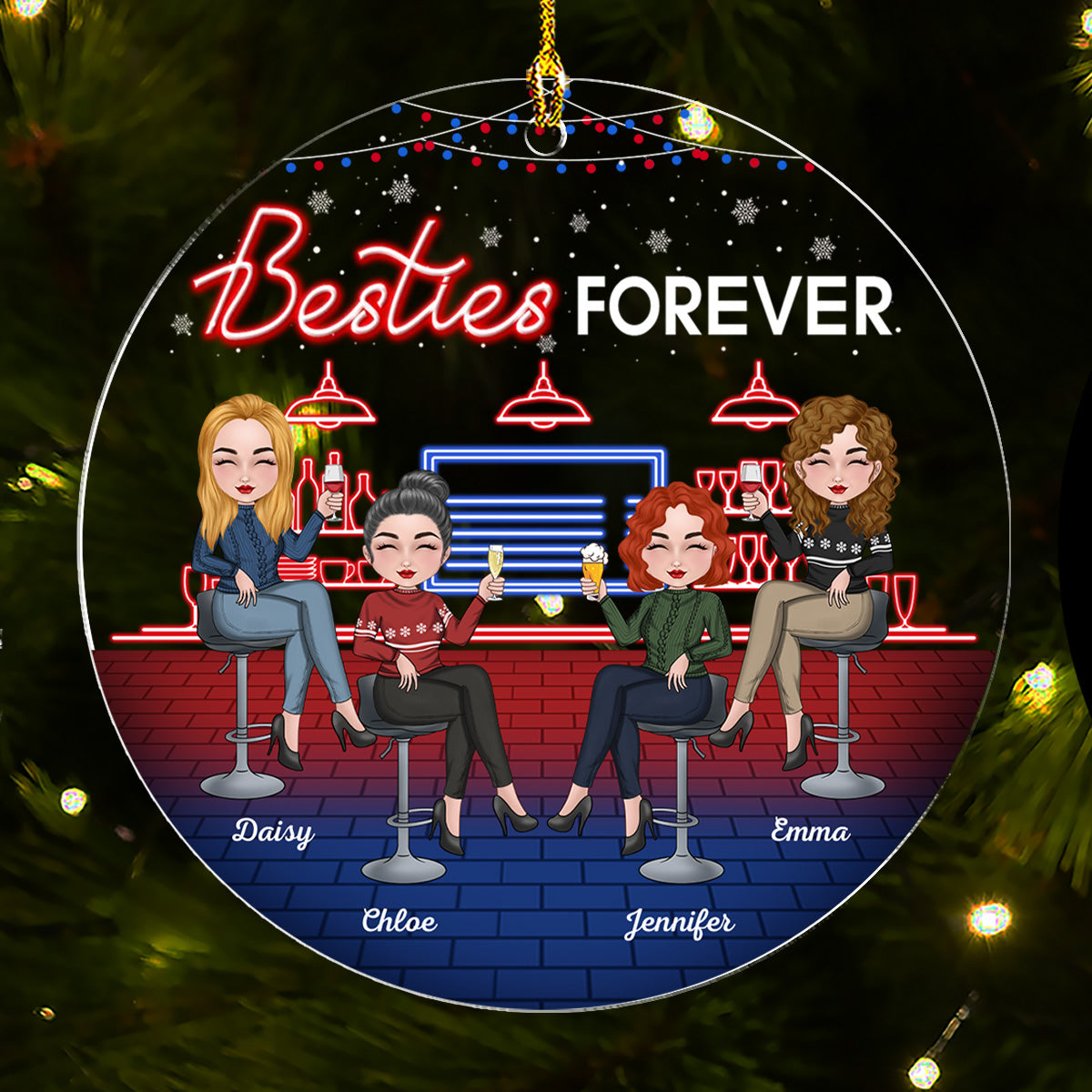 Custom Friendship Christmas Ornament, Best Friend Gift •  Bonding Over Alcohol Christmas Besties - Personalized Acrylic Ornament