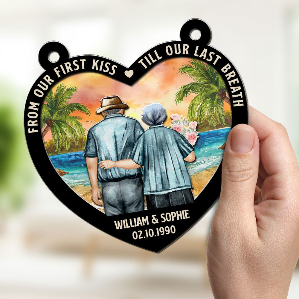 Custom Couple Hanging Decor, Anniversary Valentine's Day Gifts • From Our First Kiss - Personalized Suncatcher