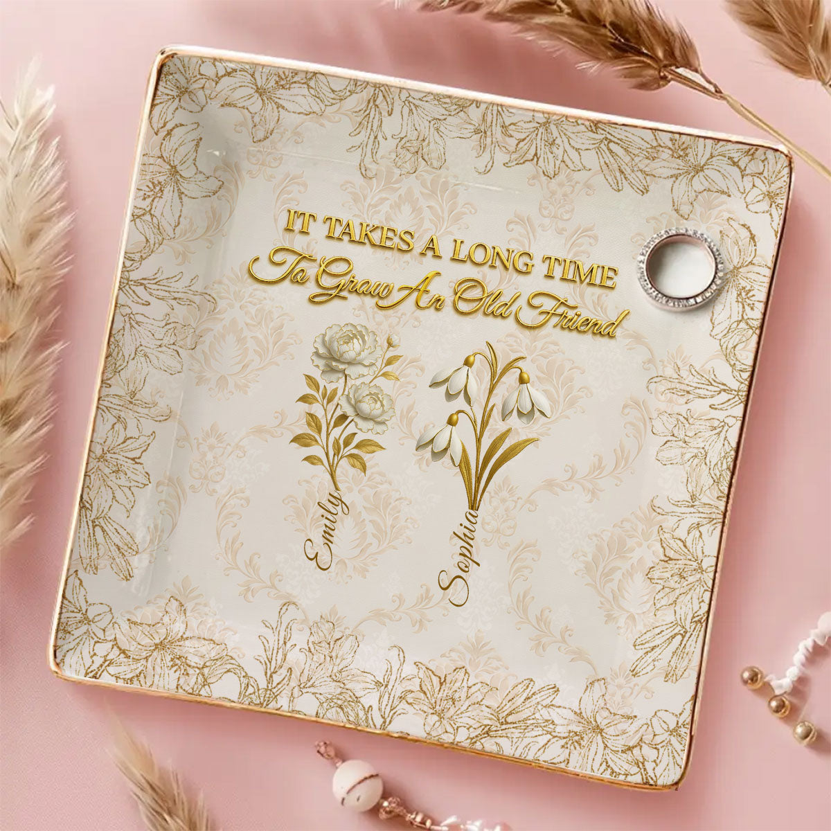 Custom Bestie Trinket Dish, Birthday Christmas Gift For Best Friend • My Vintage Friend - Personalized Jewelry Dish