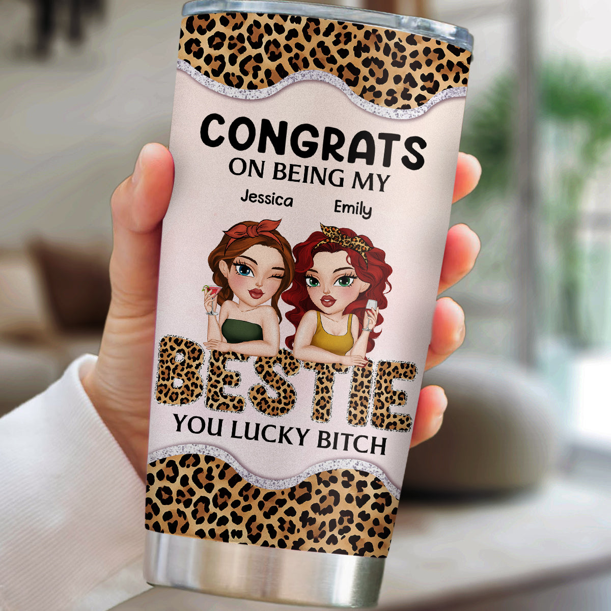 Custom Christmas Birthday Gifts For Best Friend • Congrats On Being My Bestie Leopard - Personalized Tumbler