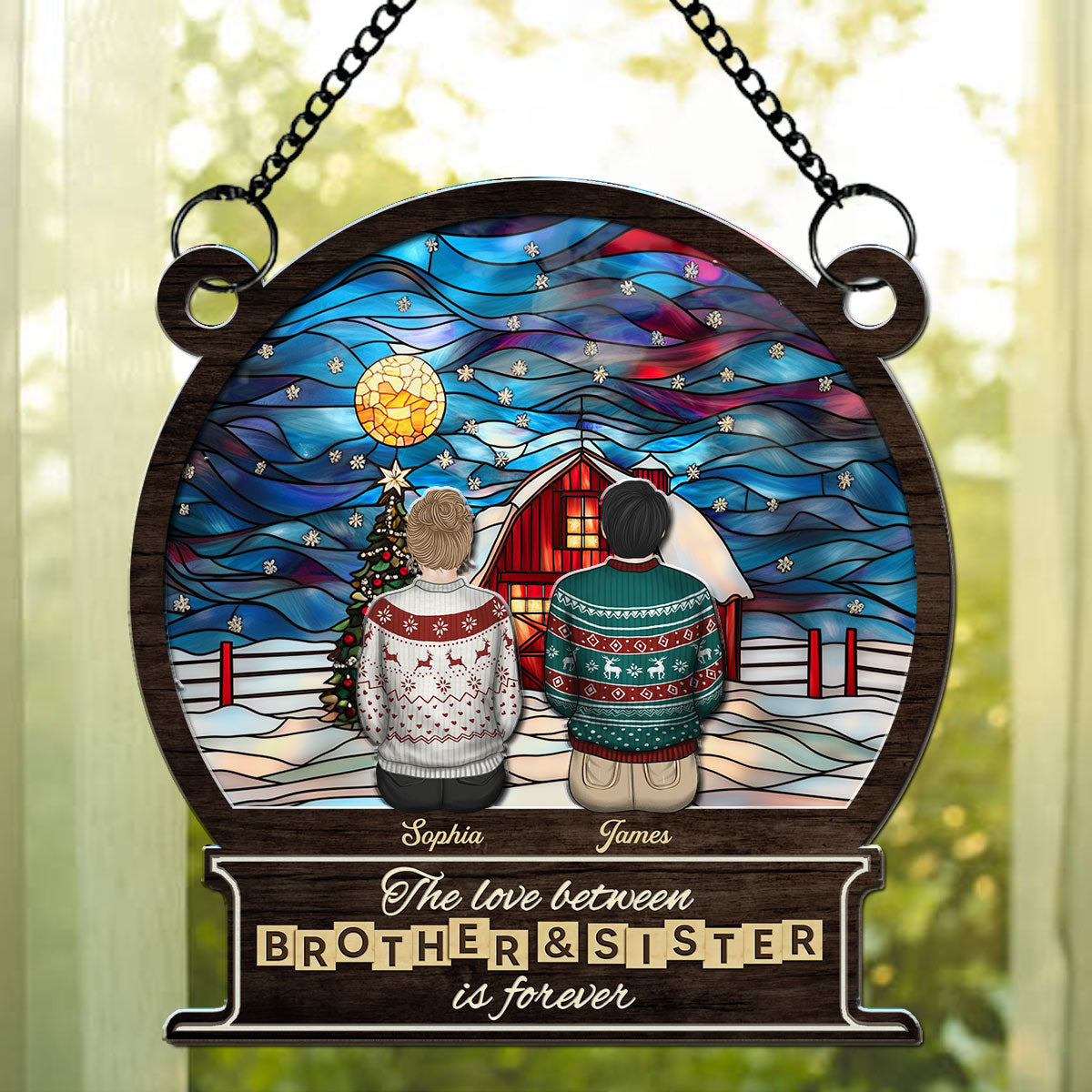 Custom Family Name Hanging Decor, Christmas Birthday Gift •  Brother And Sister Forever - Personalized Suncatcher