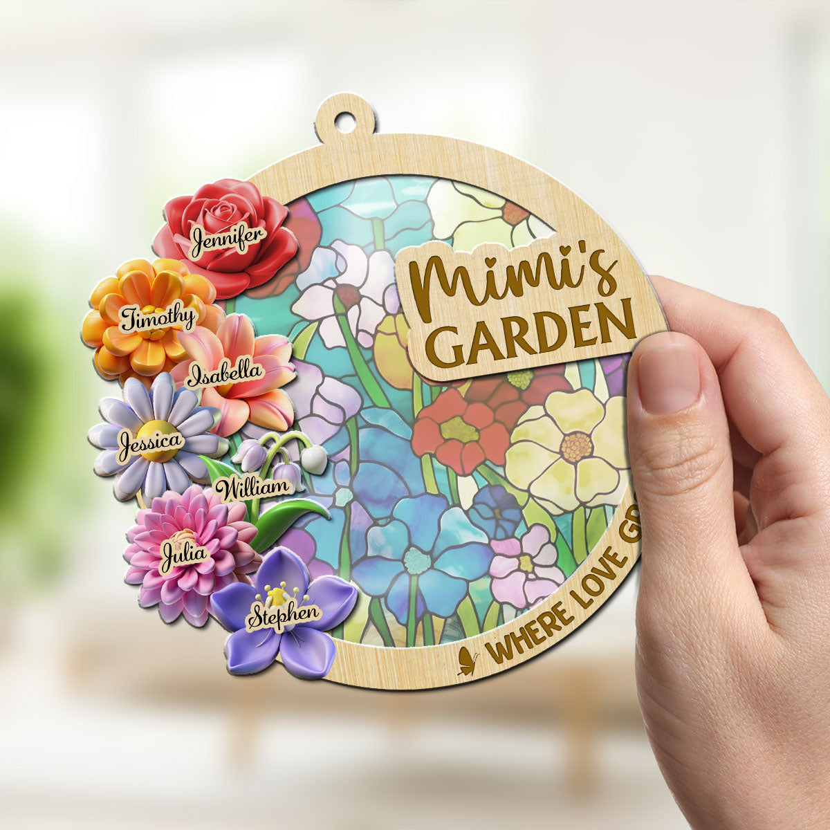 Custom Name Grandma Hanging Decor, Mother's Day Birthday Gifts • Family Garden - Personalized Suncatcher