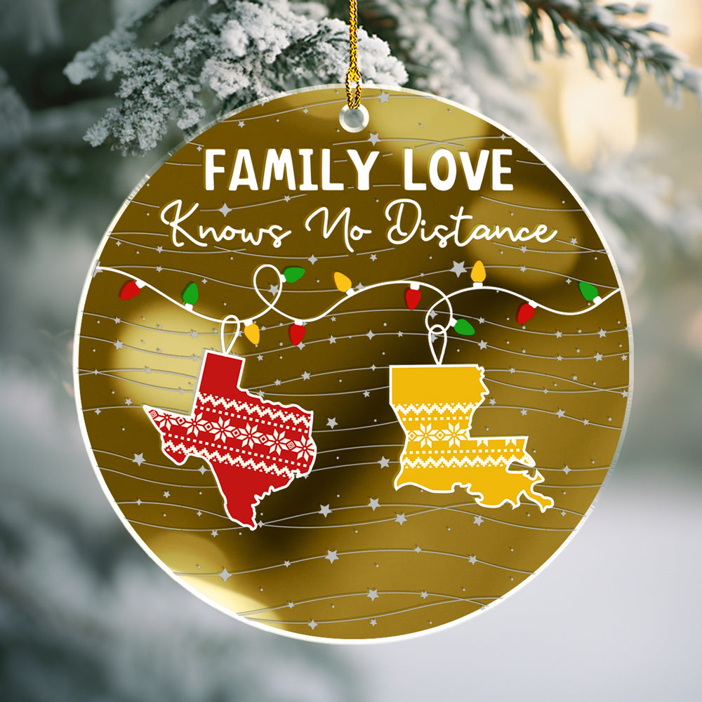 Custom Family Christmas Ornament for Long Distance Families •  Family Love Knows No Distance - Personalized Mirrored Acrylic Ornament