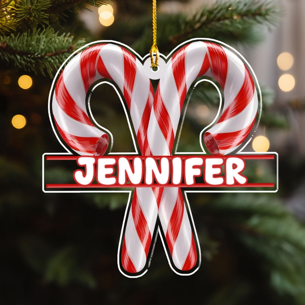 Custom Family Ornament, Christmas Gift for Family Members •  Candy Cane - Personalized Acrylic Ornament