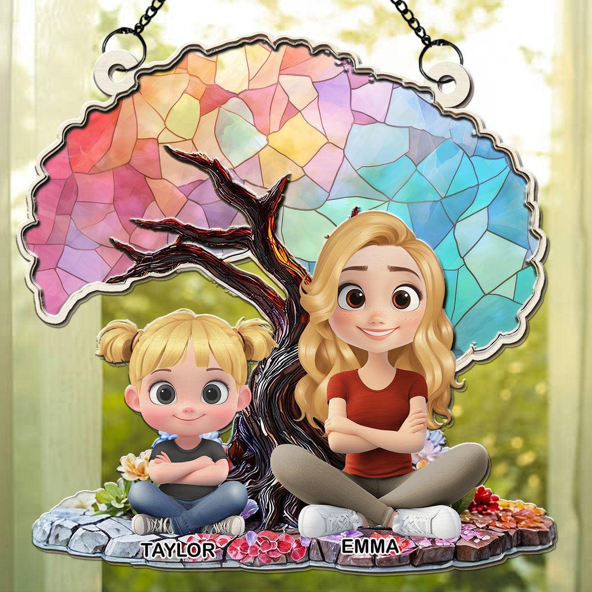 Custom Hanging Decor for Mom Daughter, Mother's Day Gifts • Happy Mom Of Us - Personalized Suncatcher