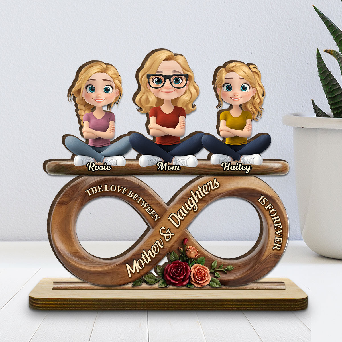 Custom Mother's Day Decor, Gift for Mom & Grandma • Never End - Personalized 2-Layer Wood Plaque With Flat Base