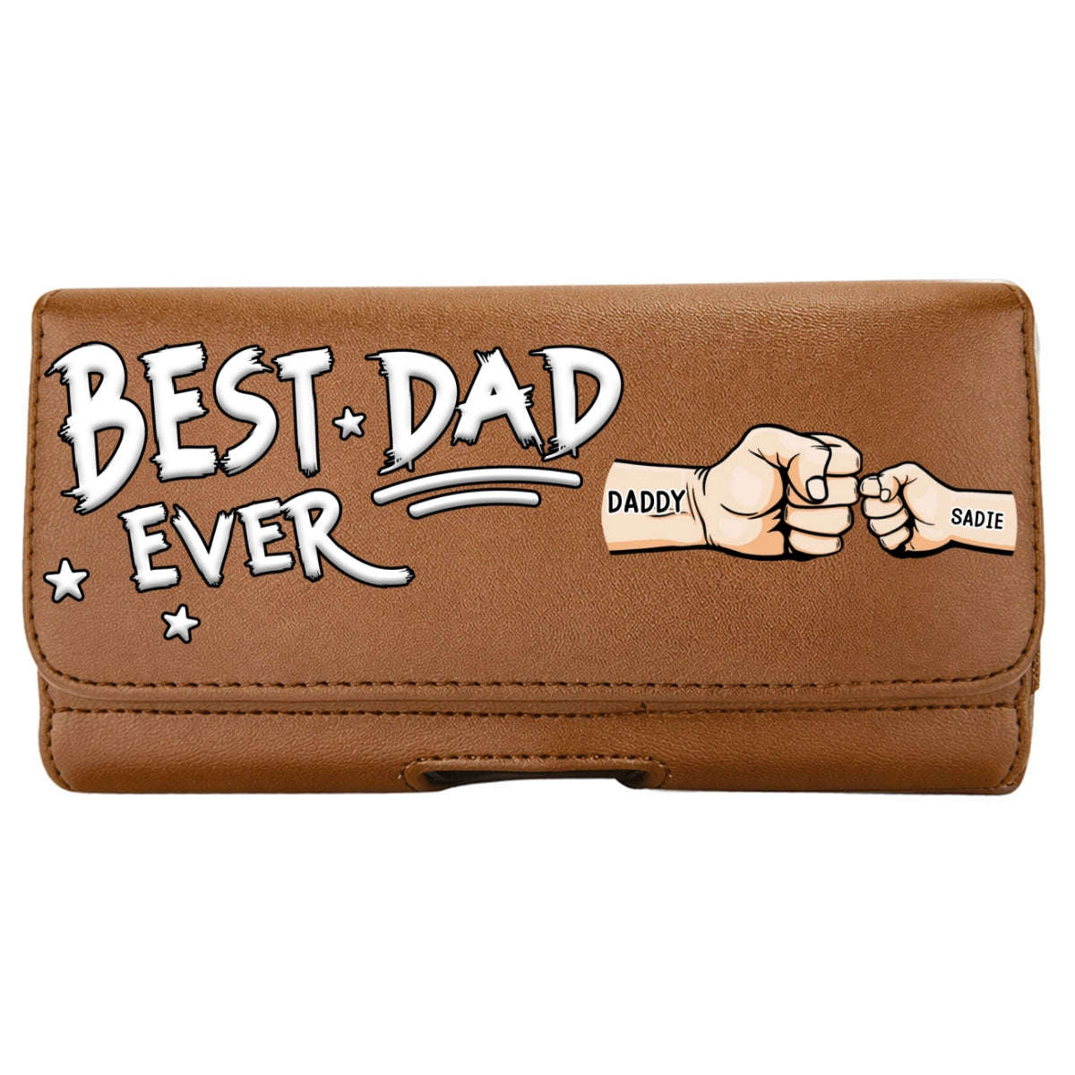 Best Dad - Personalized Leather Phone And Card Holster