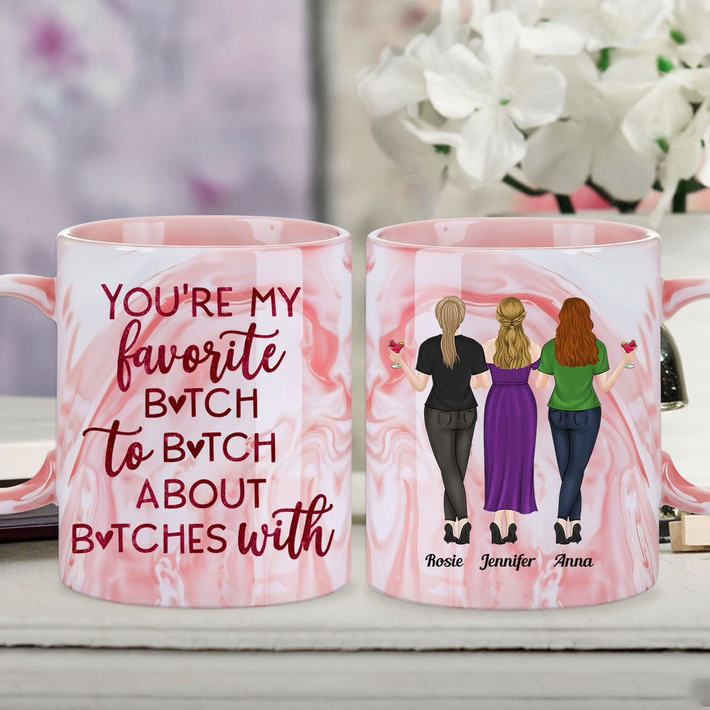 Custom Best Friend, Christmas & Birthday Friendship Keepsake Gift • My Favorite Bitch - Personalized Pink Marble Mug