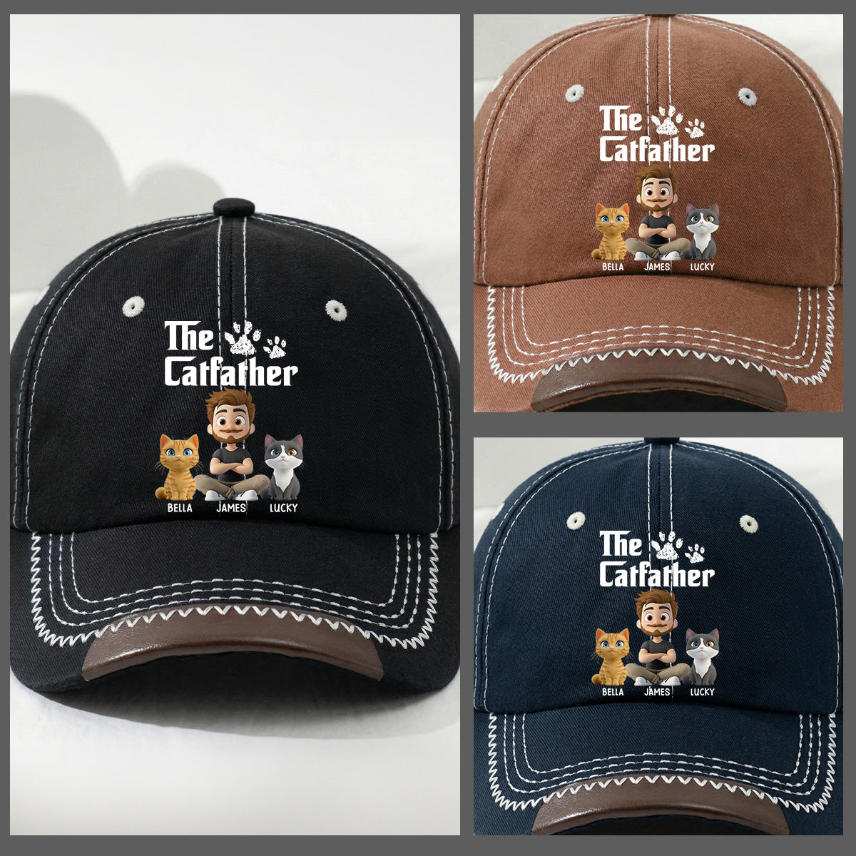 Cool Cat Father - Personalized Vintage Soft Baseball Cap