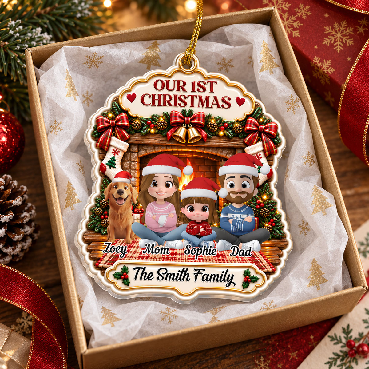 Custom Family First Christmas Ornament •  Forever Family - Personalized 3D White Acrylic Ornament