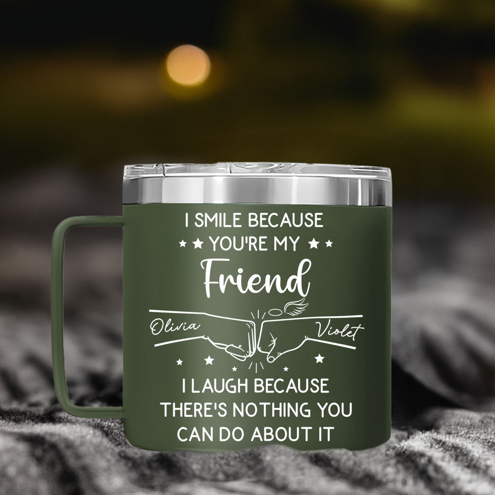 Custom Christmas Birthday Gifts For Siblings • I Laugh Because Of You Brother - Personalized 14oz Stainless Steel Tumbler With Handle