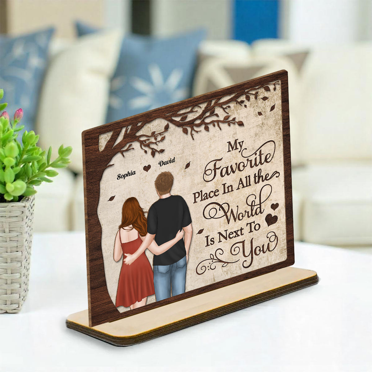 Custom Couple's Decor, Anniversary & Wedding Gift • You Are Mine - Personalized 2-Layer Wood Plaque With Flat Base