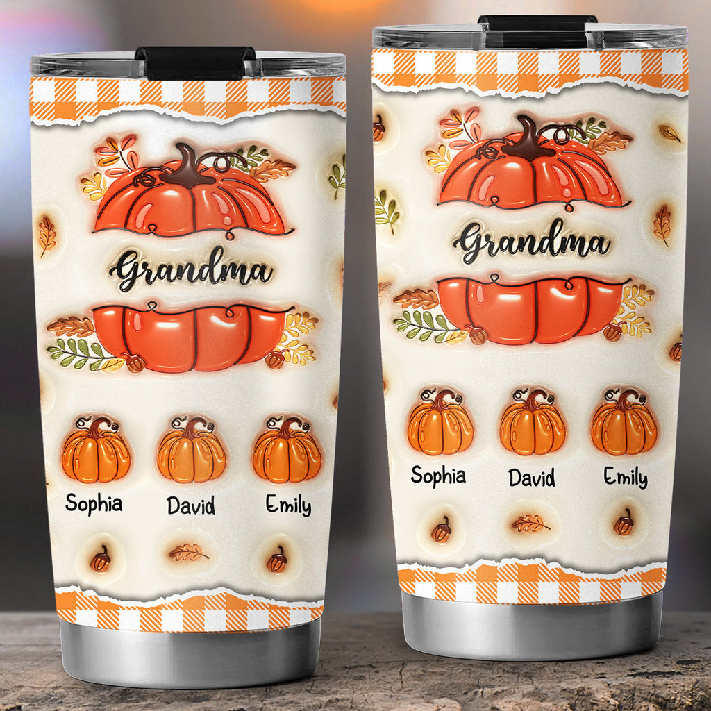 Custom Christmas Birthday Gifts For Grandma • Pumpkin Grandma - Personalized 3D Inflated Effect Tumbler