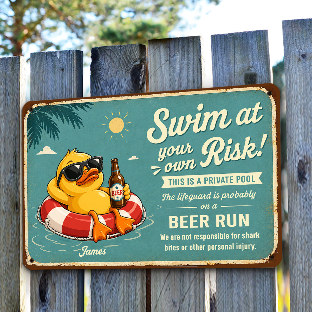 Custom Family Summer Backyard, Patio & Porch Decor • Stay Cool Drink Colder Things - Personalized Metal Sign
