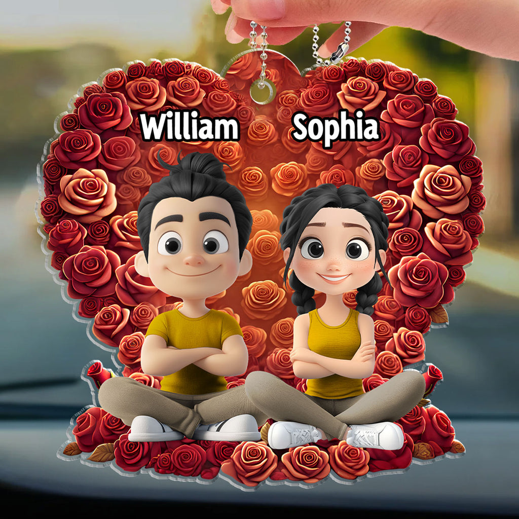 Loving Duo In Rose Heaven - Personalized Car Ornament