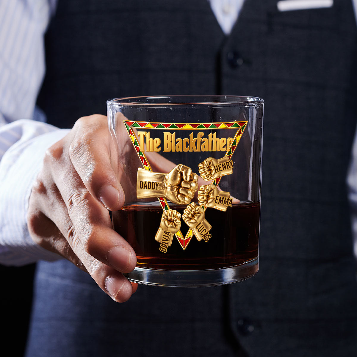 Custom Father's Day Birthday Gifts for Dad • The Blackfather Gold - Personalized Whiskey Glass