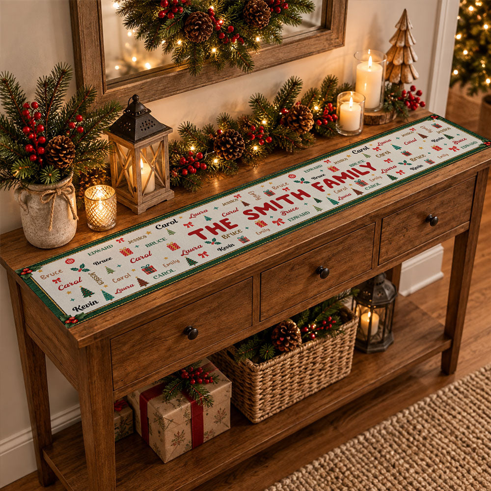 Custom Family Name Christmas Gifts, Holiday Decor Gift • Family Name Christmas - Personalized Table Runner