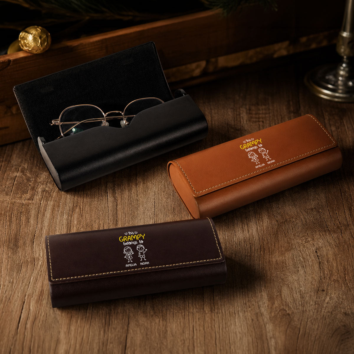 This Grandpa Belongs To Us - Personalized Leather Eyeglass Case