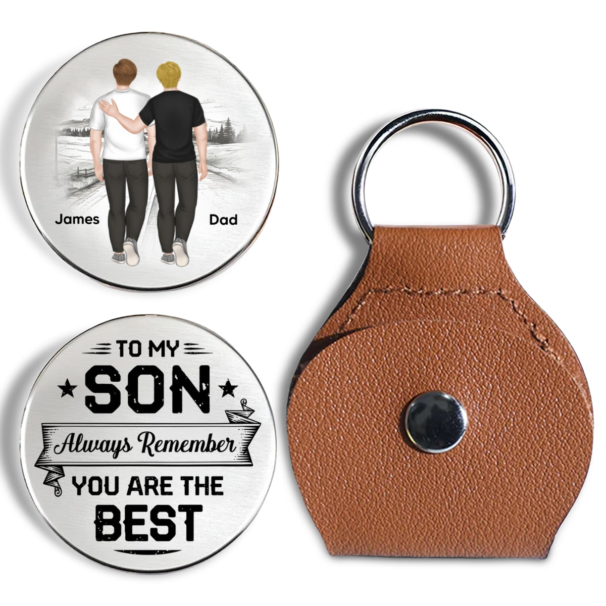 Custom Coin Keychain for Son, Father's Day Birthday Gifts • My Son Is The Best - Personalized Pocket Hug