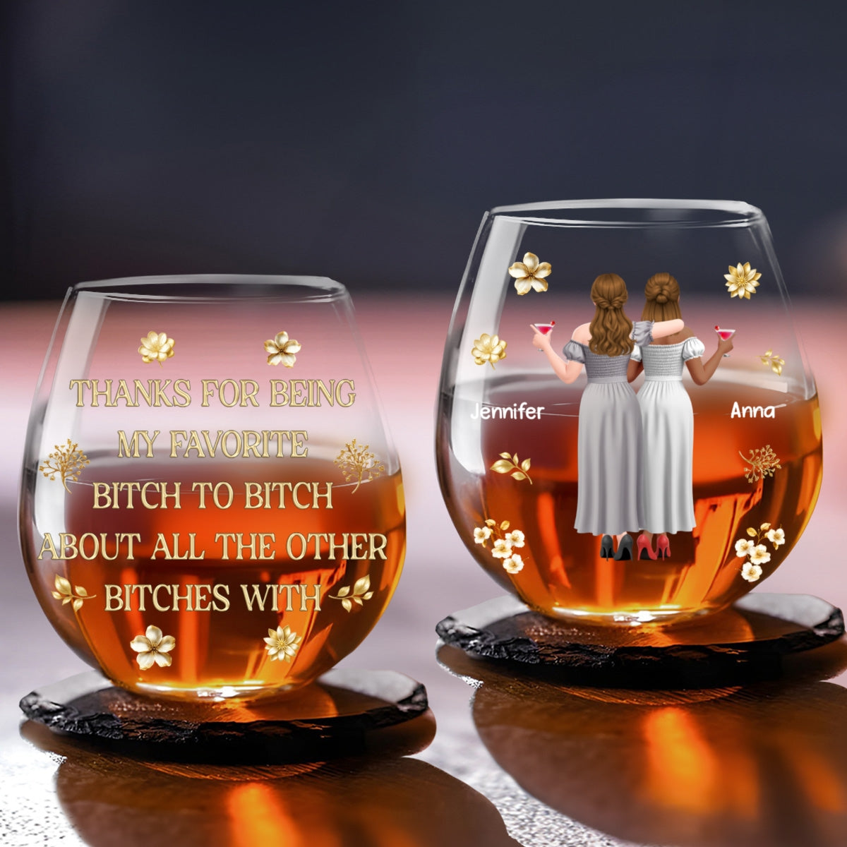 Bitch To Bitch - Personalized Wine Glass
