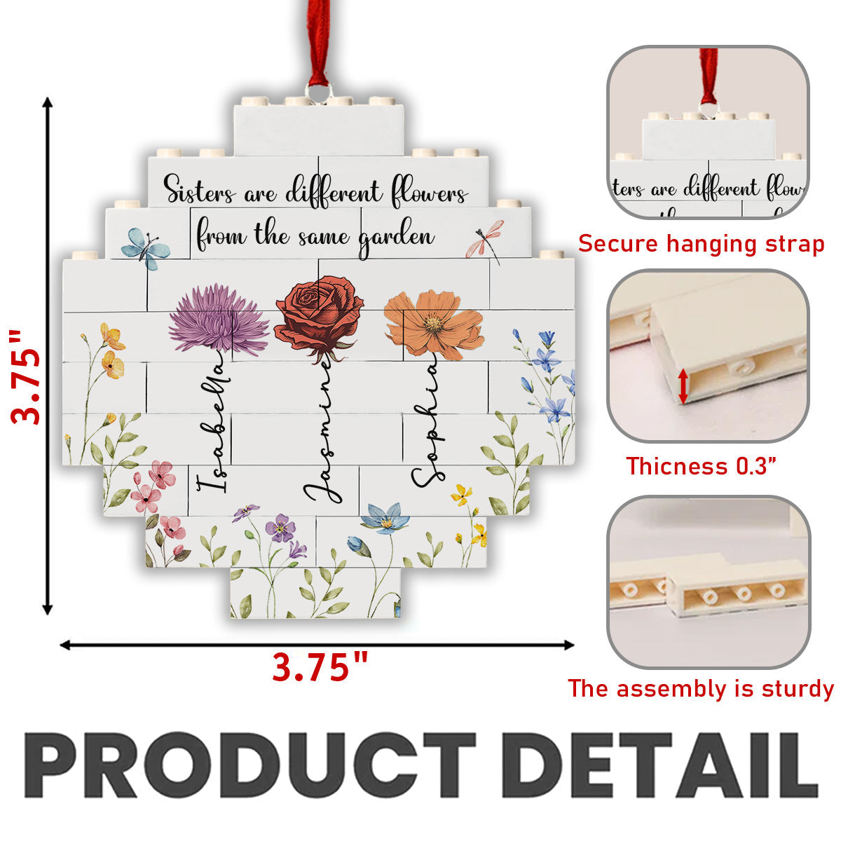 Custom Friendship Christmas Ornament, Best Friend Gift •  Lovely Flowers - Personalized Puzzle Ornament