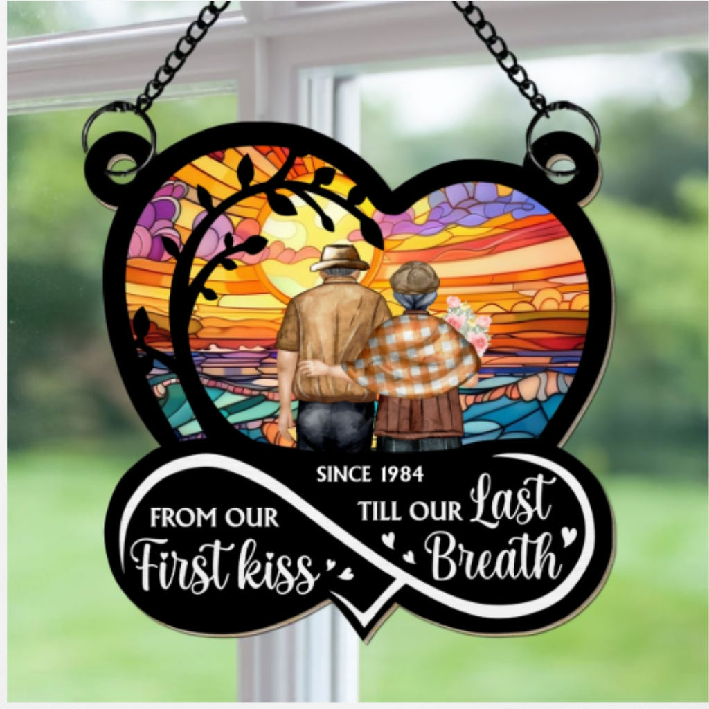 Custom Couple Hanging Decor, Anniversary Valentine's Day Gifts • Our First Kiss - Personalized Suncatcher