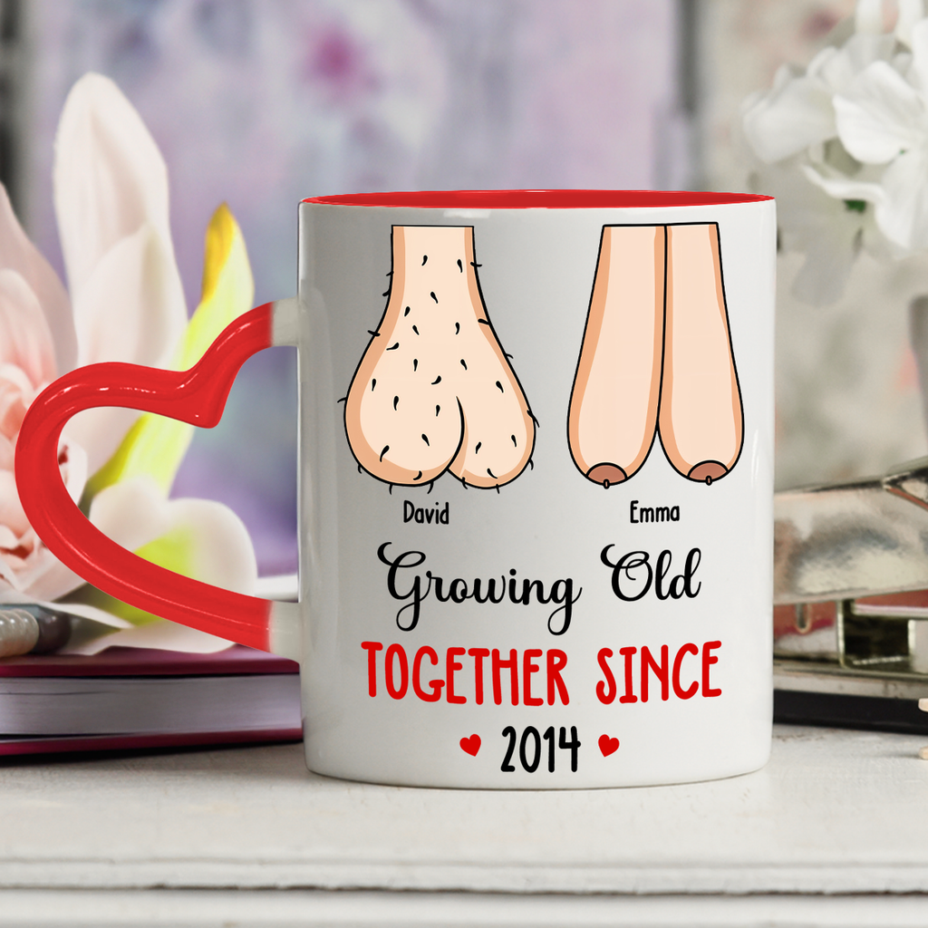 Custom Anniversary Keepsake Gifts For Couple • Grow Old With You - Personalized Heart Handle Mug