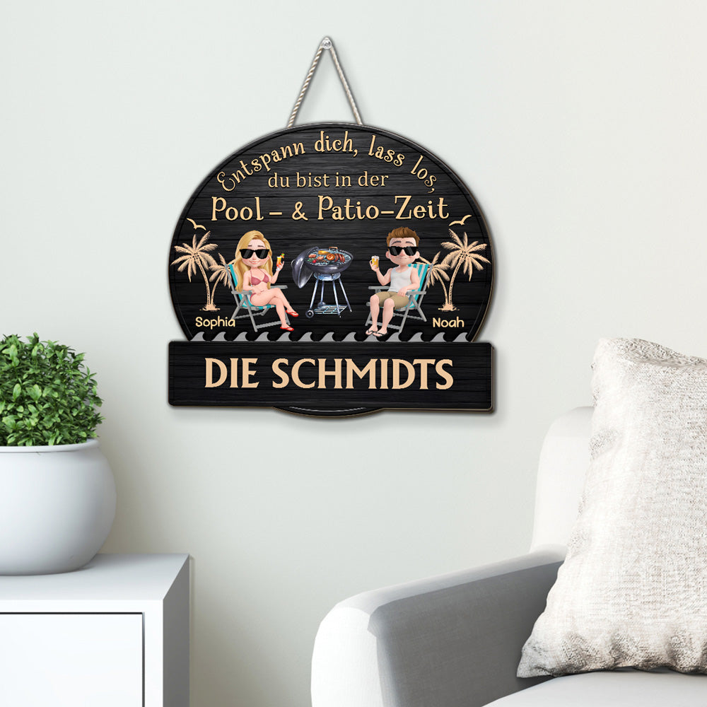 Custom Family Summer Backyard, Patio & Porch Decor • Es Ist Patio-Zeit – Personalisiertes Holzschild
