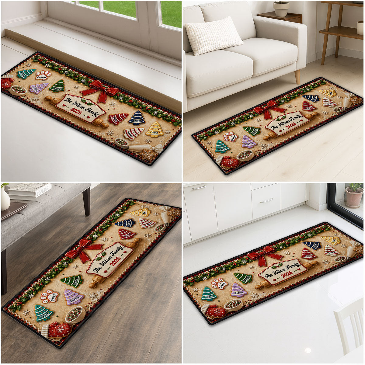 Custom Family Name Christmas Rug, Holiday Gift For Family Members • Family Cake - Personalized Runner Rug