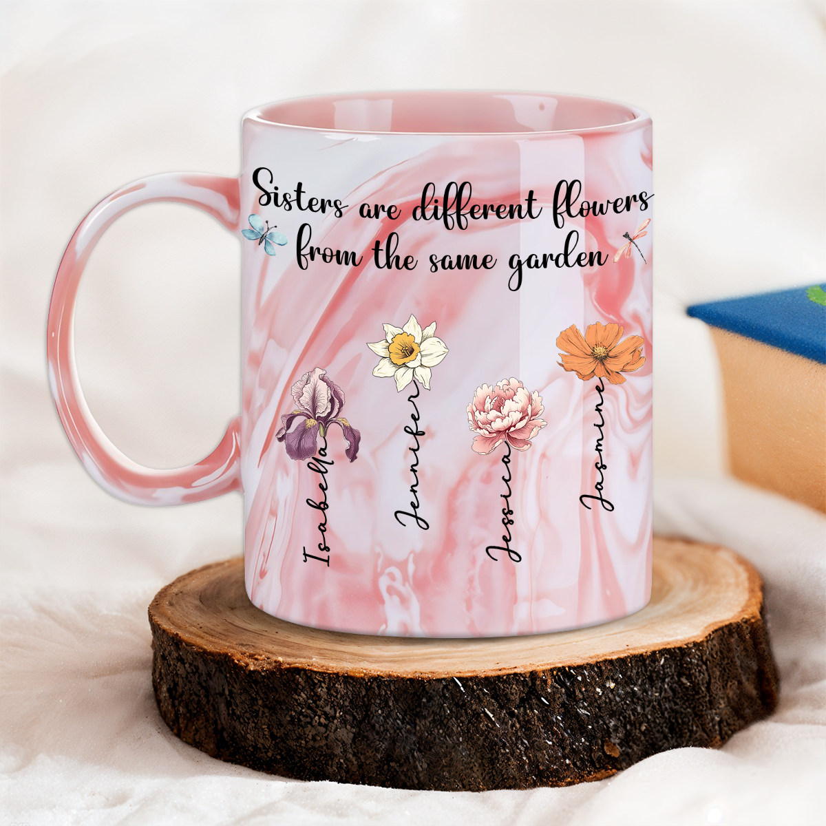 Custom Best Friend, Christmas & Birthday Friendship Keepsake Gift • Sisters Forever - Personalized Pink Marble Mug