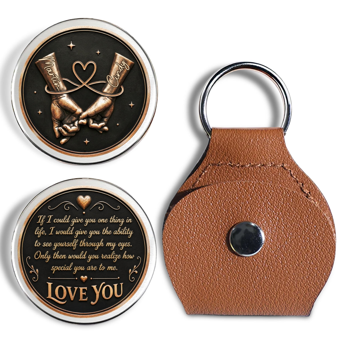 Custom Coin Keychain for Wife, Couple Anniversary Valentine's Day Gifts • My Love For You - Personalized Pocket Hug