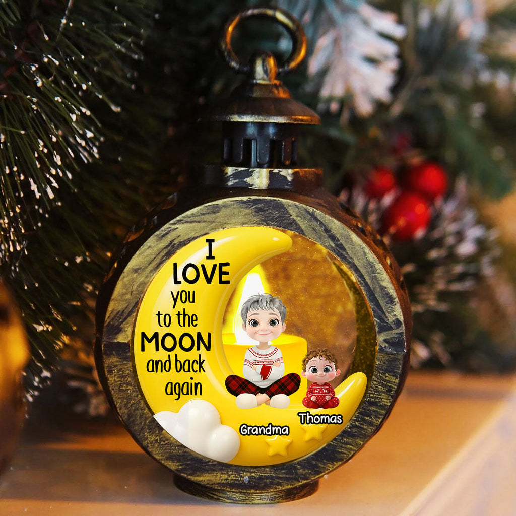 Custom Christmas Gifts for Grandma, Holiday Decor • Grandma And Grandkid On The Moon - Personalized Christmas Lantern