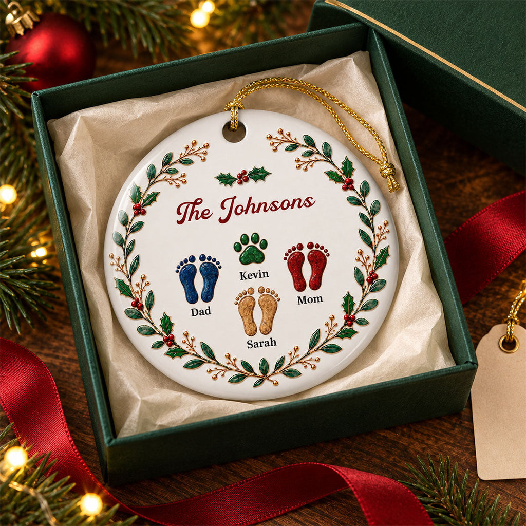 Custom Family Ornament, Christmas Gift for Family Members •  Our Christmas 2026 - Personalized 3D Effect Ceramic Ornament