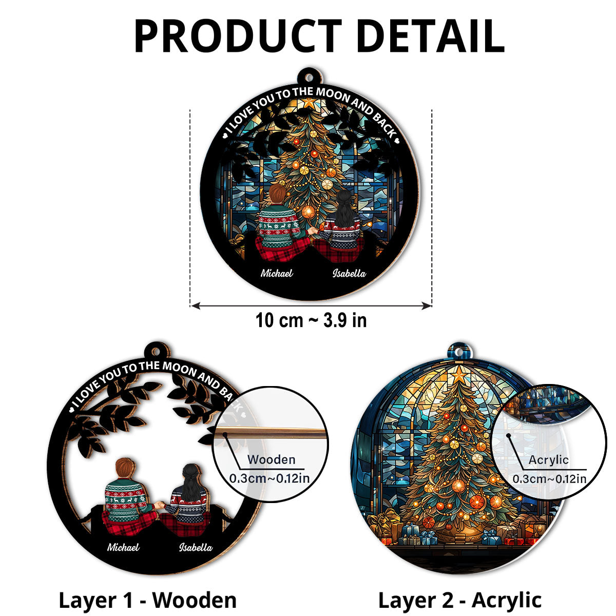 Custom Couple Christmas Ornament, Anniversary Gift •  I Love You To The Moon And Back - Personalized Suncatcher Ornament