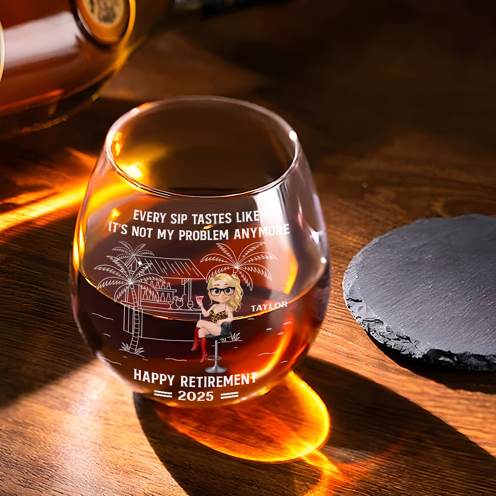 Happily Retired - Personalized Wine Glass
