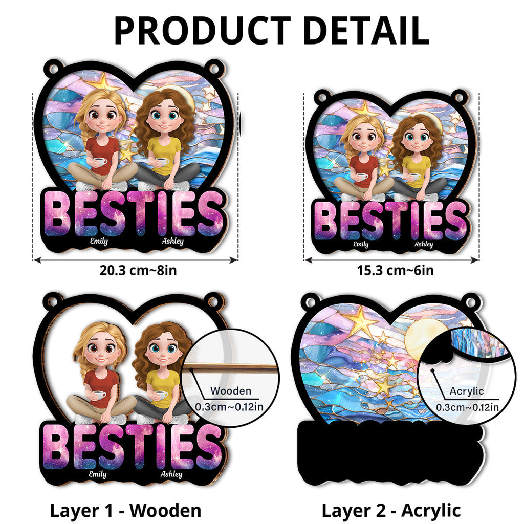 Custom Best Friend Hanging Decor, Friendship Birthday Gifts • Stars And Moon - Personalized Suncatcher
