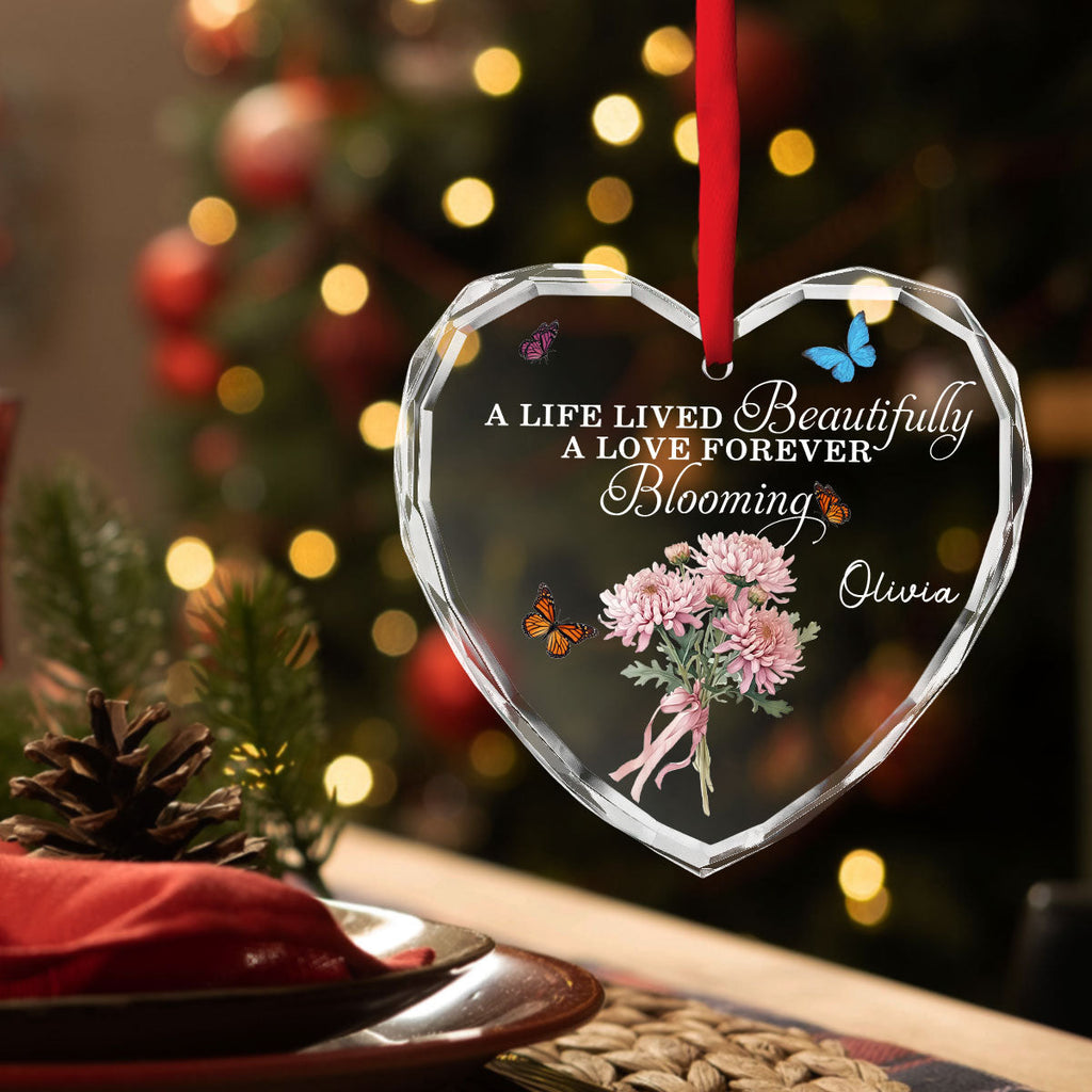 Custom Memorial Christmas Ornament, Sympathy Keepsake •  Your Memory Will Forever Bloom - Personalized Glass Ornament