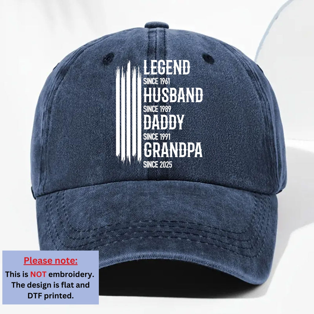 Custom Christmas Headwear Birthday Gifts for Dad, Grandpa • The Original Legend - Personalized Vintage Washed Denim Cap