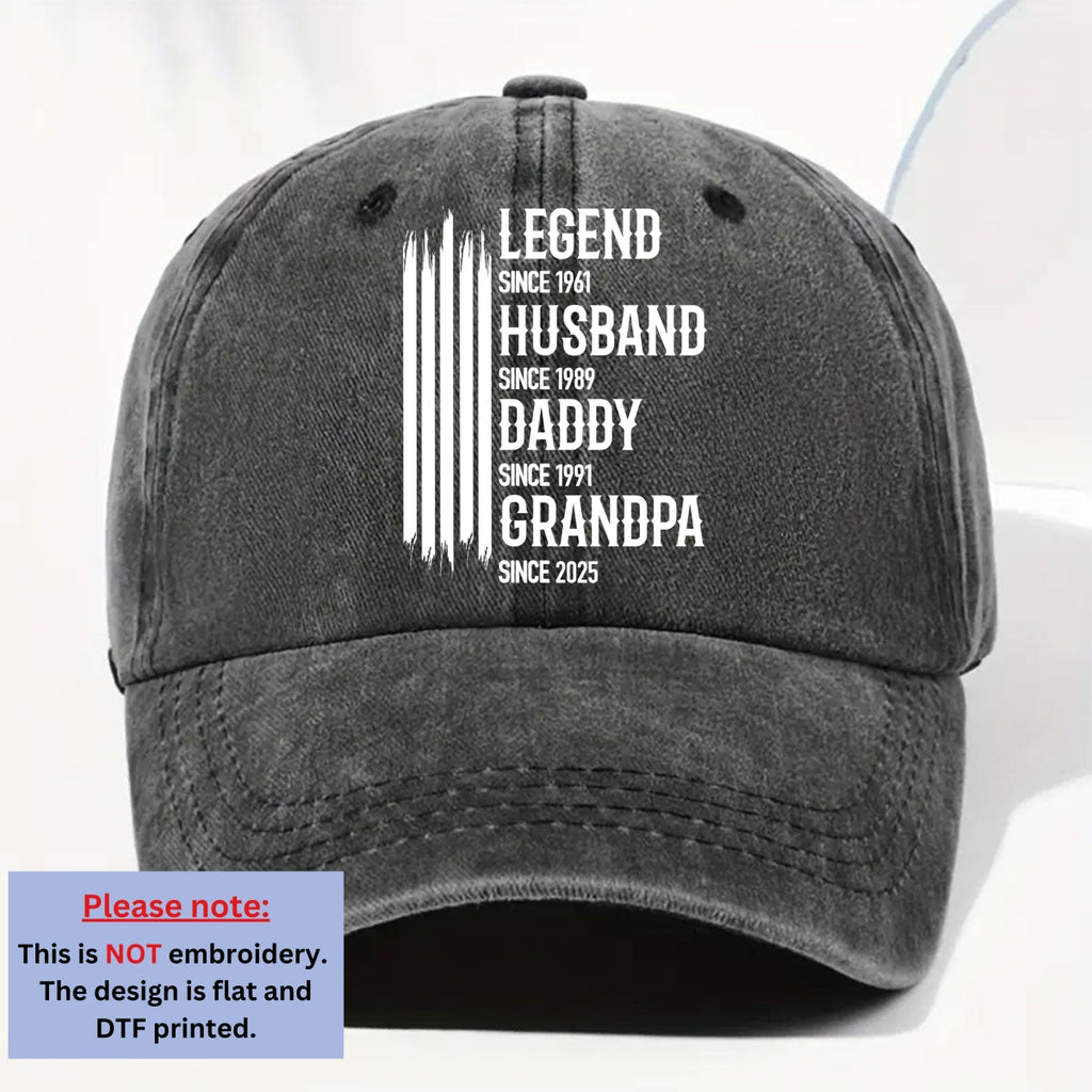Custom Christmas Headwear Birthday Gifts for Dad, Grandpa • The Original Legend - Personalized Vintage Washed Denim Cap
